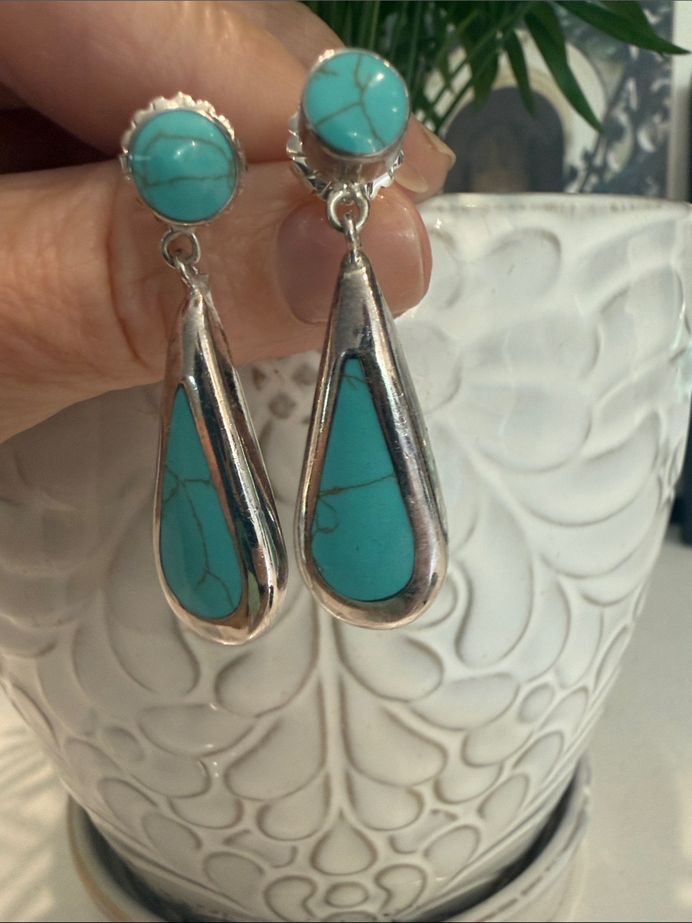Sterling Silver Turquoise Drop Earrings - Turquoise
